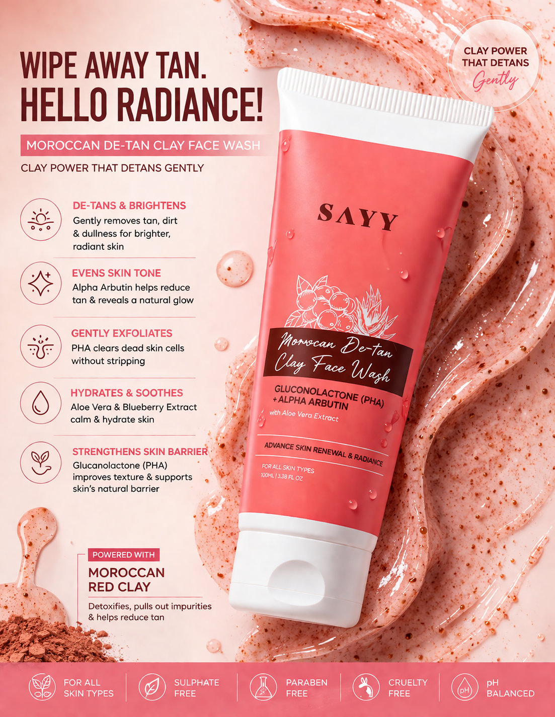 SAYY Moroccan De-Tan Clay Face Wash
