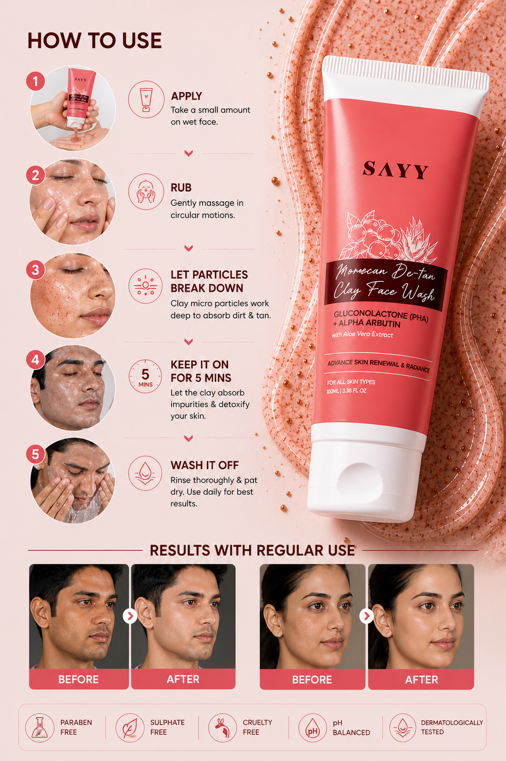 SAYY Moroccan De-Tan Clay Face Wash
